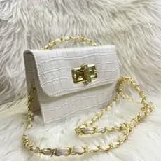 Bolsa Feminina Tiracolo Croco Com Alca Corrente Transpassada E Fecho Giratorio