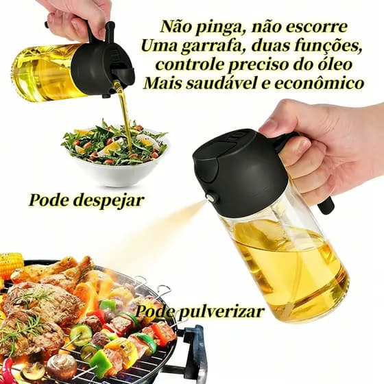 Cantil de Óleo 470ml com Spray e Vertedor 2 em 1 - Ideal para Azeite, Vinagre e Molhos - Prático, Elegante e Multifuncio