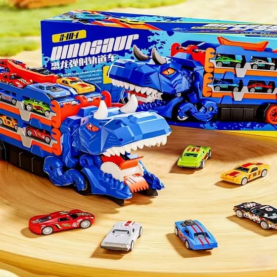Caminhão Dinossauro Transporte 6 Carrinhos Maleta