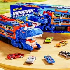 Caminhão Dinossauro Transporte 6 Carrinhos Maleta