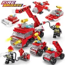 Kit 6 em 1 Blocos de Construção:Carros de Bombeiro, Polícia e Guincho - Brinquedo Educativo Criativo