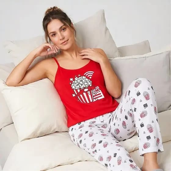 Pijama Netflix Feminino Adulto Com Calça E Regata Em Suede Modinha
