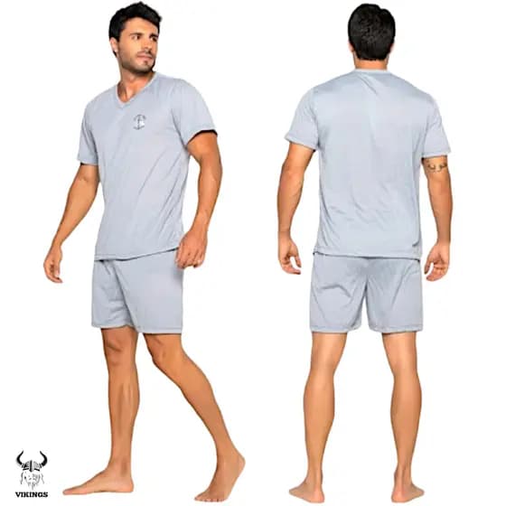Pijama Masculino 070 Com Aplicação De Bordado Adulto Bermuda Com Camiseta Moderno