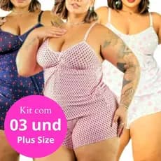 Kit 03 Short Doll Plus Size Liganete Baby Doll Feminino Pijama Adulto Em Microfibra
