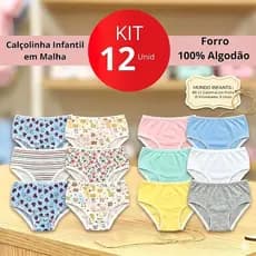 Kit 12 Calcinhas Calçolinha Infantil Menina Sortida Com Estampa E Lisa Conforto