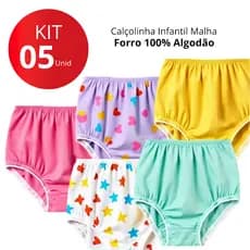 Kit 5 Calcinhas Calçolinha Infantil Menina Sortida Com Estampa E Lisa Conforto