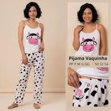 Pijama Vaquinha Feminino Adulto Vaca Com Calça E Regata Em Suede Modinha
