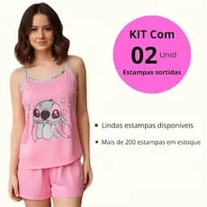 Pijama Adulto Feminino Kit 2 Short Doll Alcinha Em Malha Verão Fresquinho Confortável Ref Luana