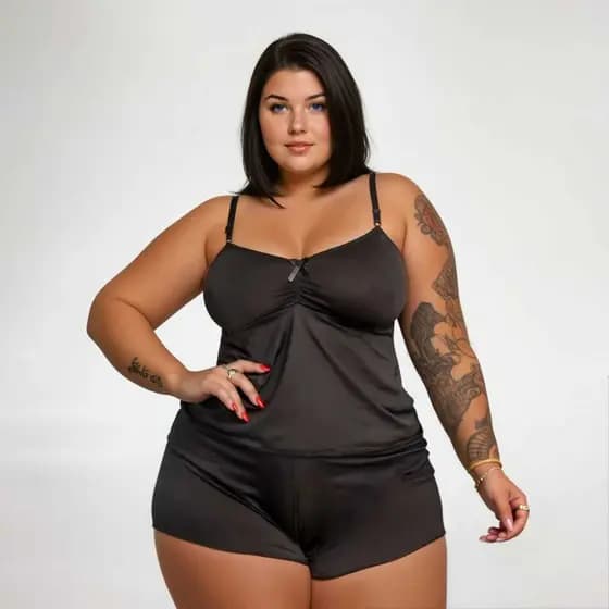 Short Doll Plus Size Liganete Baby Doll Feminino Pijama Adulto Em Microfibra G1 ao G3