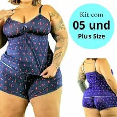 Kit 5 Pijama Plus Size G1 ao G3 Malha Fria Verão Feminino  Confortável Short Doll Em Microfibra