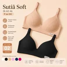 Kit 2 Sutiã Sem Aro Com Bojo Soft Adulto em Poliamida Macio Sustentação Soutien Feminino P ao GG