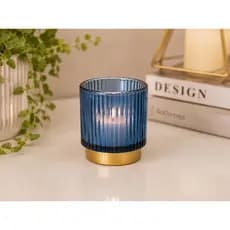 Porta Vela Vidro Azul Decorativo Castiçal Moderno Elegante Luxo