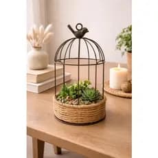 Gaiola Decorativa de Ferro e Palha Rústica | Cachepot Decorativo para Sala, Jardim e Eventos QX24133 S/2C