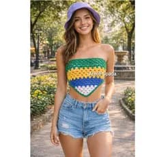 Bandana em crochê/Bandana Brasil/Cropped Brasil/ Top copa do mundo..