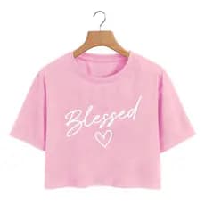 Cropped Estampado Blessed Manga Curta Tendência Verão Moda Blogueira Croped Envio Rápido