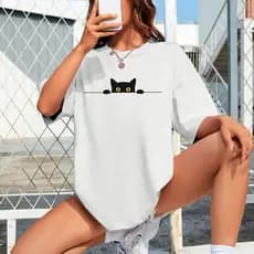 Camisetão Feminina Blusa Gato Preto Academia Tipo Over Lazer Algodão 30.1 Envio Imediato