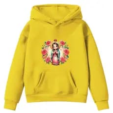 Moletom Kids  Infantil Canguru Santa Coroa de Rosas Católica Amor Fé Desenho Animado Infância Diversão Shopping Lazer