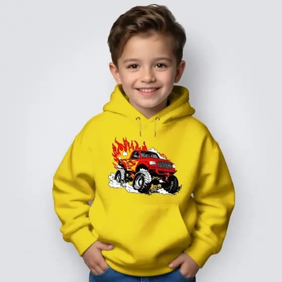 Moletom Infantil carro Monster Truck caminhonete Off Road Flanelado Inverno Menino corrida