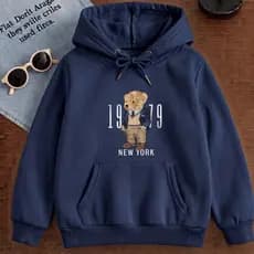 Moletom Infantil canguru com gorro Urso Te_ddy New York Flanelado Quentinho para meninos e meninas