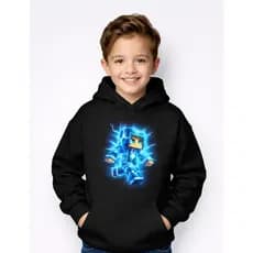 Moletom Infantil Mine_craft Style Gamer Azul Elétrico Unissex