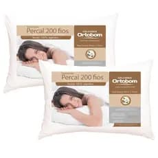Kit 2 Travesseiros Ortobom Percal 200 Fios - 100% Algodão Antialérgico - MENOR PREÇO DO MERCADO Clássico