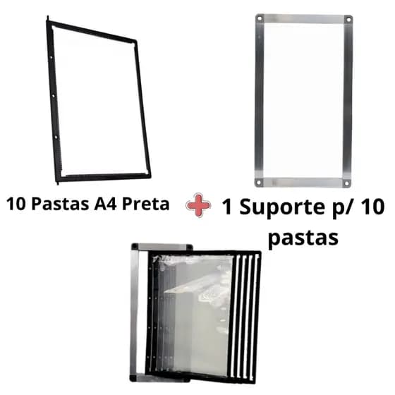 Kit Flexoline 10 Pastas A4 Na Cor Preta + 1 Suporte Alumínio