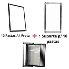 Kit Flexoline 10 Pastas A4 Na Cor Preta + 1 Suporte Alumínio