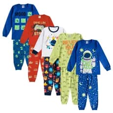 Pijama Longo Infantil Menino Criança 100% algodão Brilha no Escuro