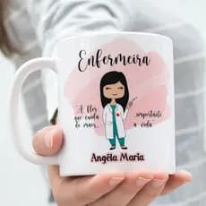 Caneca porcelana ENFERMEIRA personalizada com nome - A flor que cuida do mais importante, a vida.  Profissões