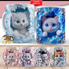 Caneca Gato Porcelana 3D Gatinho Fofa Personalizada Gatos Xícara Pet Gatinhos Ceramica