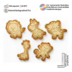 Kit 5 Cortadores de biscoito e marcadores Animais Selvagens - Cookie, Pasta americana, Confeitaria