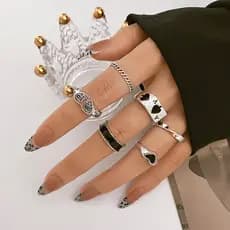 Anel De Prata Punk Para Mulheres Conjunto De Anel De Dedo Jóias Femininas Acessórios De Moda Presente De Jóias