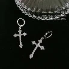Brincos de cruz de zircônia completa, clipes de orelha, brincos de personalidade com estilo descolado
