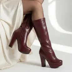 Bota Feminina Marsala Cano Longo Meia Pata Salto Alto 13cm Bella Femma