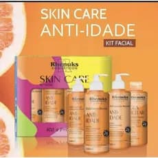 Kit Skin Care Tratamento Facial Anti Idade - 4 Itens - Sabonete Esfoliante Hidratante Demaquilante