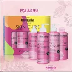 Kit Skin Care Tratamento Facial Rosa Mosqueta - 4 Itens -Sabonete Esfoliante Hidratante Demaquilante