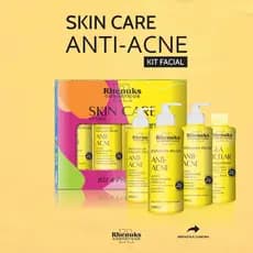 Kit Skin Care Tratamento Facial Anti Acne - 4 Itens - Sabonete Esfoliante Hidratante Demaquilante