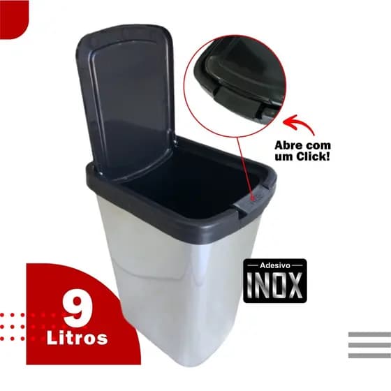 Lixeira de Pia Cozinha Banheiro Inox em Adesivo 9 Litros Pequena