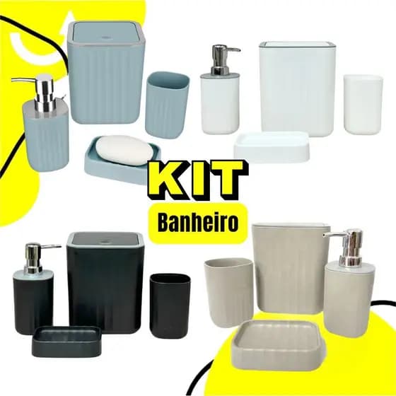 Kit Banheiro Lavabo 4 Peças Lixeira Porta Sabonete Liquido Saboneteira Copo Multiuso