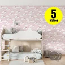 Papel de Parede PREMIUM Nuvem Rosa Infantil Quarto Menina 5m x 0,45cm Autoadesivo