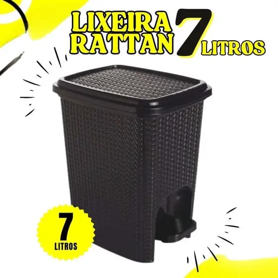 Lixeira Cozinha Banheiro Pequena Cesto de Lixo Com Tampa 7 Litros Com Pedal Preto Rattan