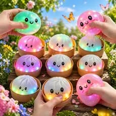 Não-Tóxico TPR LED Glitter Bolinho Mole 8.5cm Estiramento Lento Squeeze Fidget Seguro Sensorial Jogar Brinquedo Para Cri