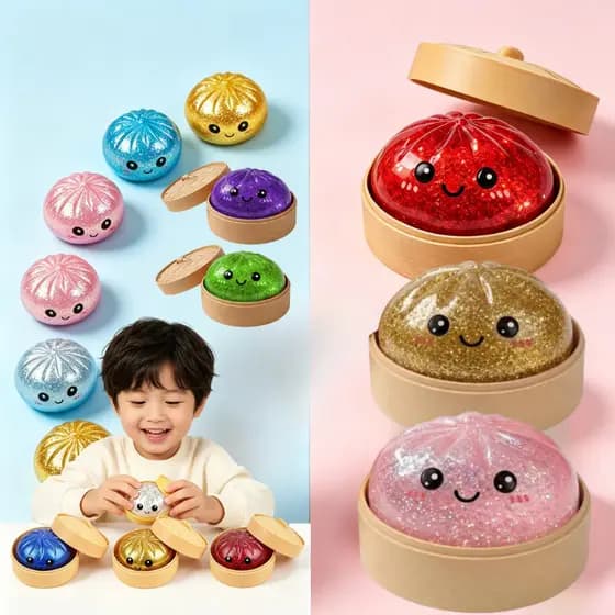 8.5cm Tamanho Grande Glitter Baozi Squeeze Brinquedo Lento Subindo Macio Estresse Bola Ansiedade Alívio Fidget Com Caixa
