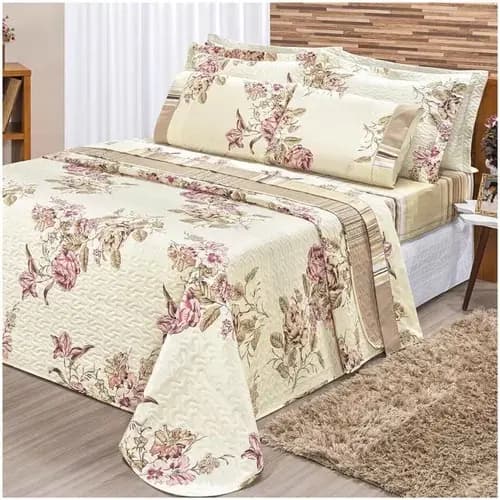kit Cobre Leito Colcha forro de cama casal Dupla Face Estampado 3pç 150 fios toque de pessego