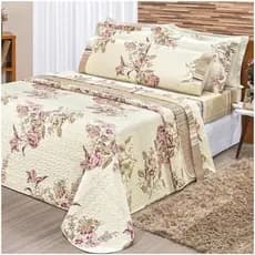 kit Cobre Leito Colcha forro de cama casal Dupla Face Estampado 3pç 150 fios toque de pessego
