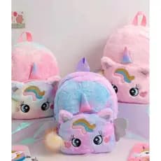 mochila infantil de pelúcia com tema de unicórnio, ideal para uso escolar