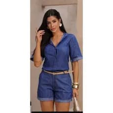 Conjunto Feminino Jeans short é Blusa tecido Denim