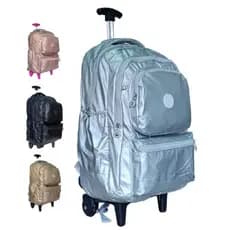 Mochila Metalizado Reforçado feminino Nylon Estilosa Impermeável Grande com Rodinha de Silicone