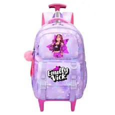 Mochila juvenil com carinho e rodinha de silicone inspirado no Emilly Vick