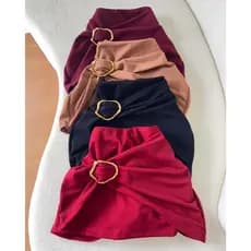 Short Saia Feminino com Detalhe de Fivela Orgânica Moda 2025